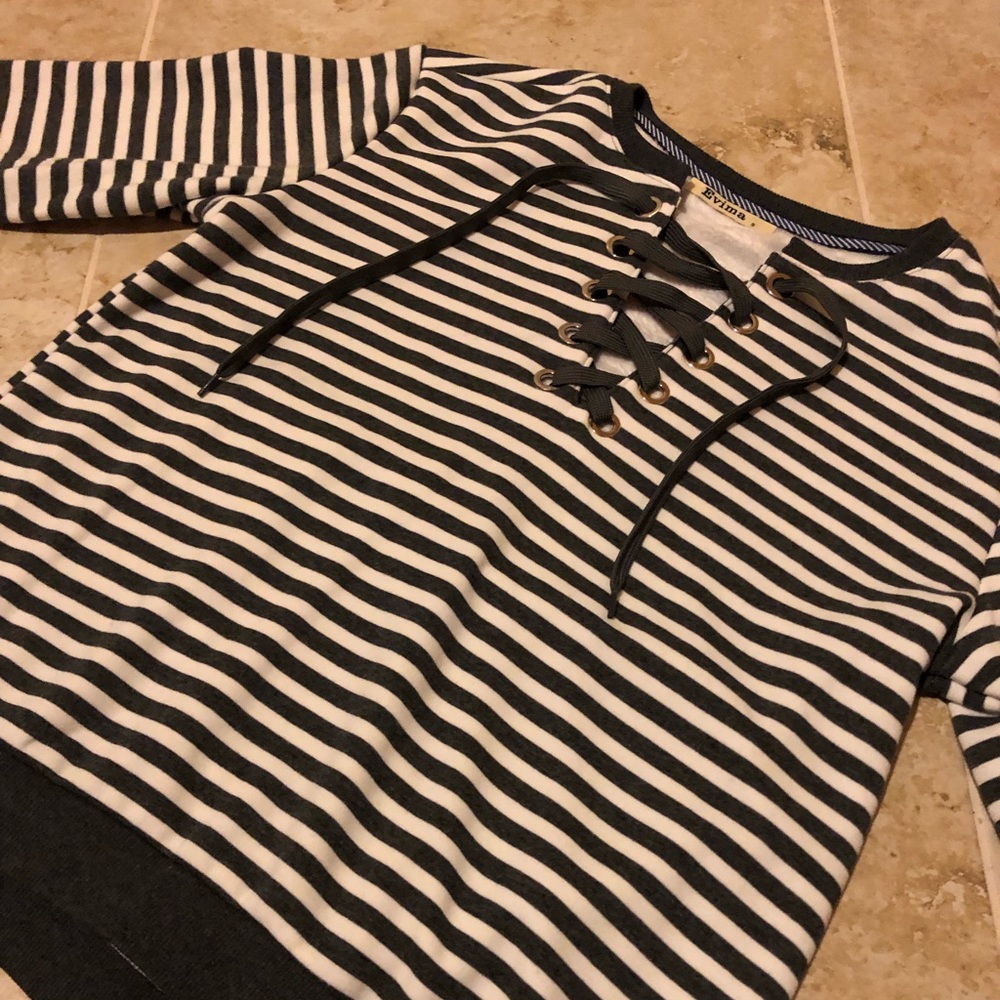 Women’s Striped Lace Up Sweatshirt by Evima Size:S